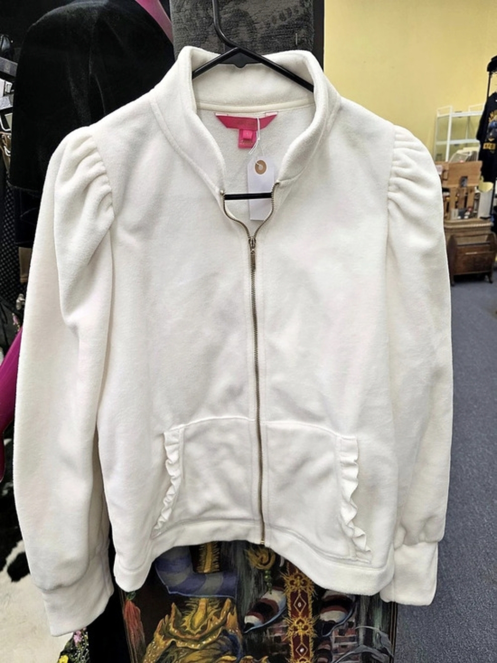Lily Pulitzer White Ruffle Pocket Jacket Size Small